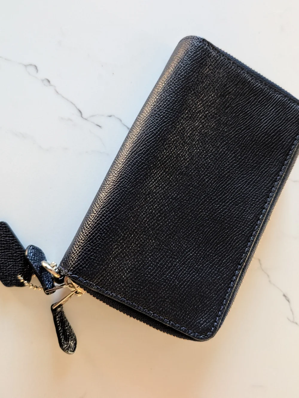 COACH Dark Navy Zip-Around Leather Wallet